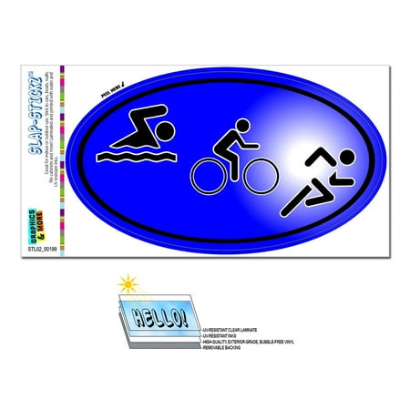 - Triathlon Swim Bike Run Symbol - Euro Oval Triathlete SLAP-STICKZ(TM) Premium Sticker