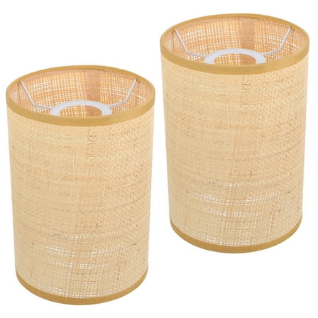 Hytrove Rattan Woven Lamp Shade Pendant Lamp Shades 2Pcs Light Yellow Metal