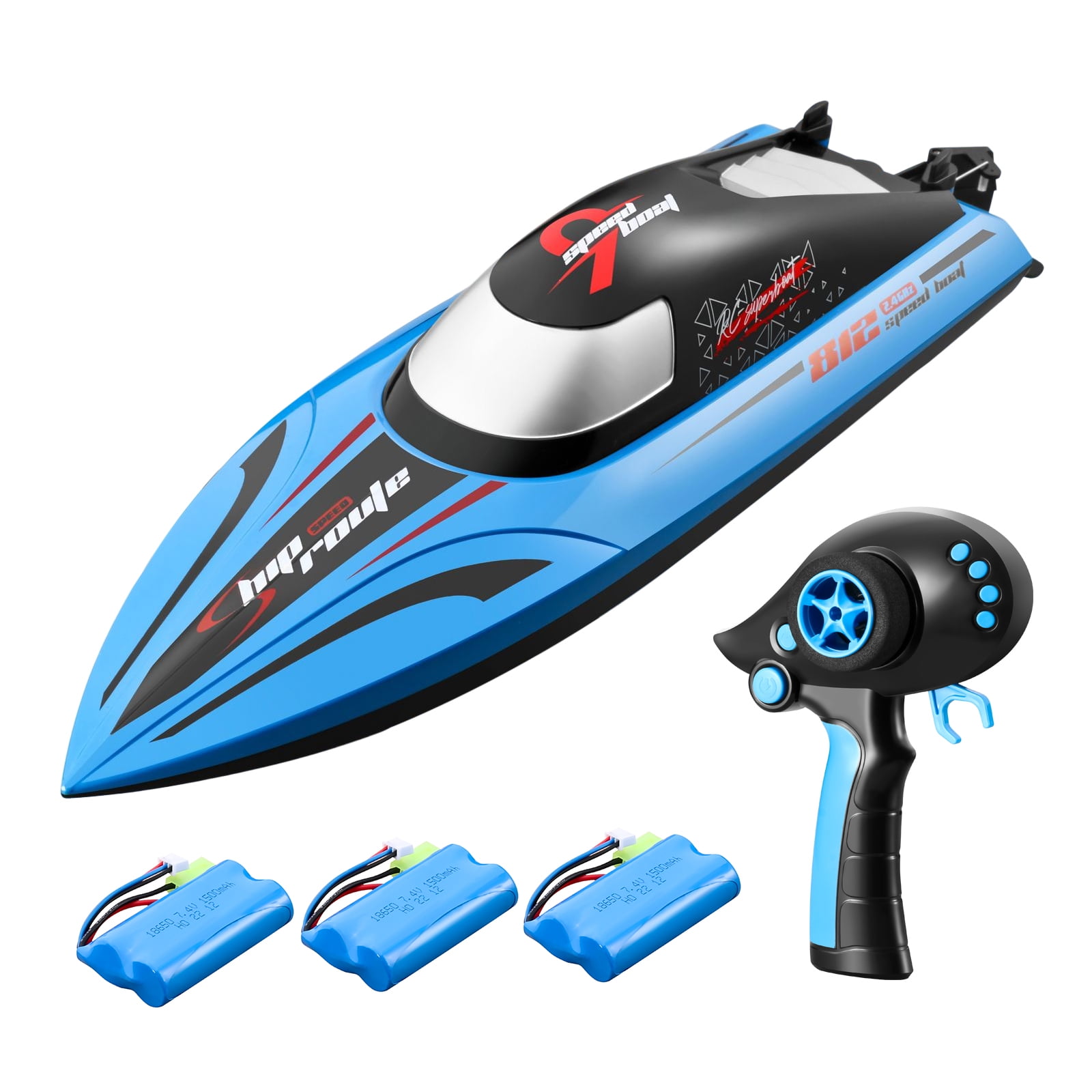 2.4GHz RC Boat Dual Motors RC Boat Water Toy for Adults Kid(Blue Three  Ver.) 