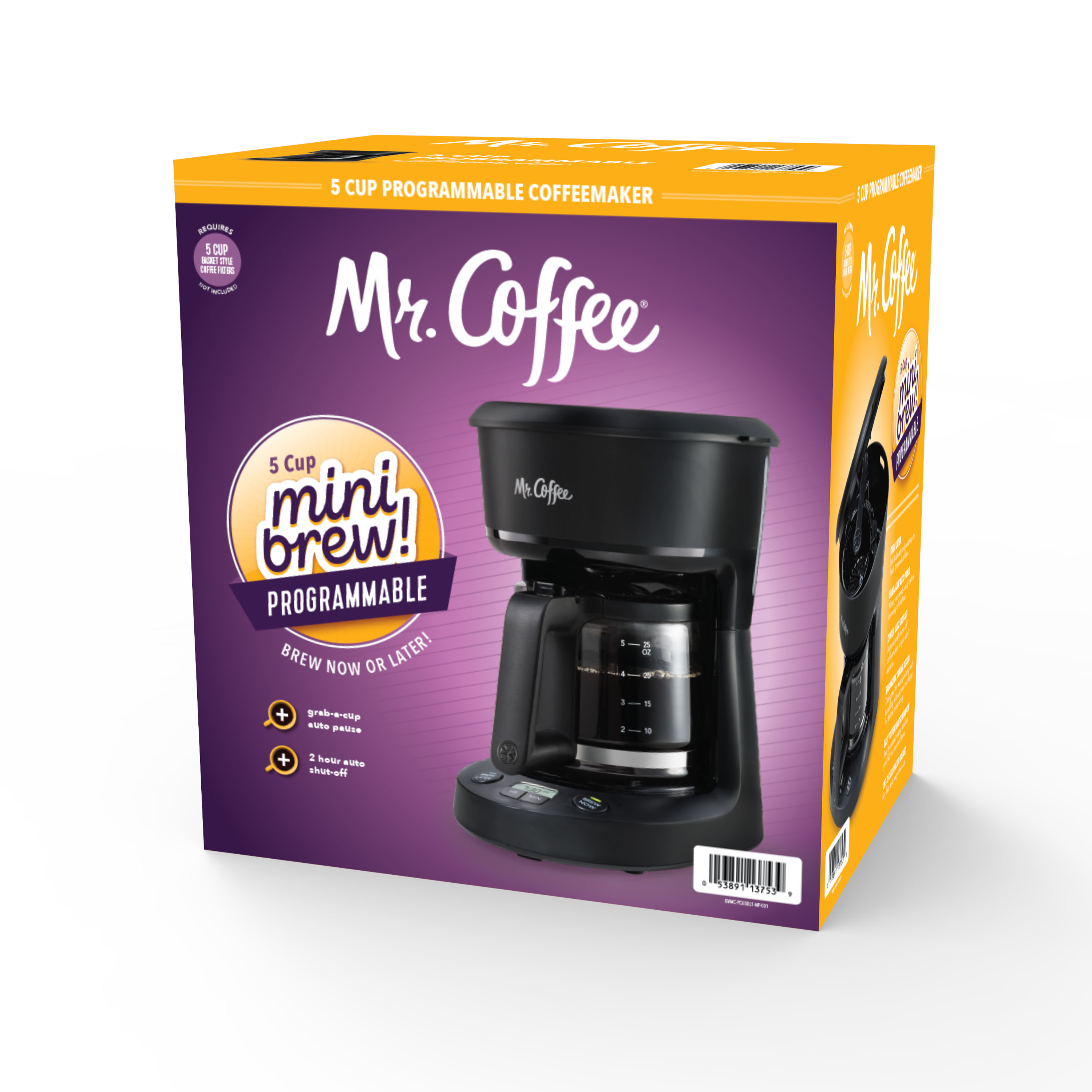 Mr. Coffee 5-Cup Programmable Coffee Maker, 25 oz. Mini Brew, Black - image 3 of 8