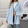 thumbnail image 2 of Women's Fashionable Solid Color Long Sleeved Loose Hooded Zipper Down Plush Jacket, Embroidered Design for Cozy and Chic Look,Light Blue,L, 2 of 5