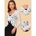 thumbnail image 2 of Cárdigan corto con lazo en la parte delantera para mujer Dobladillo con volantes Top transparente de encaje floral blanco XL, 2 of 6