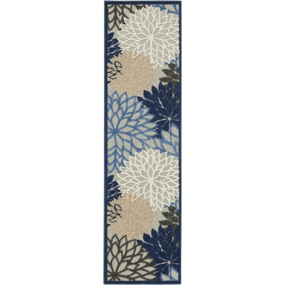 2’ x 8’ Blue Large Floral Indoor Outdoor Runner Rug