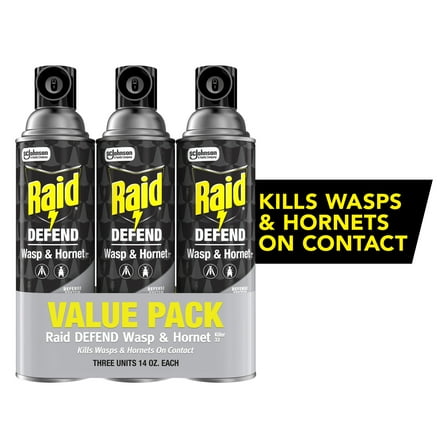 Raid Defend Wasp & Hornet Killer, Outdoor Flying Insect Spray, 14 oz, 3 Count