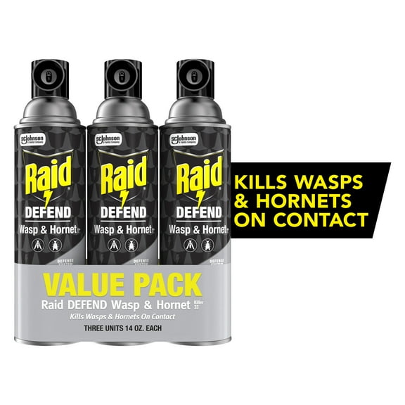 Raid Defend Wasp & Hornet Killer, Outdoor Flying Insect Spray, 14 oz, 3 Count