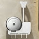 thumbnail image 5 of Soporte de pared para secador de pelo de baño sin taladro, multifuncional, grueso, para ahorrar espacio, con gancho y soporte para teléfono, estante de almacenamiento de plástico., 5 of 6