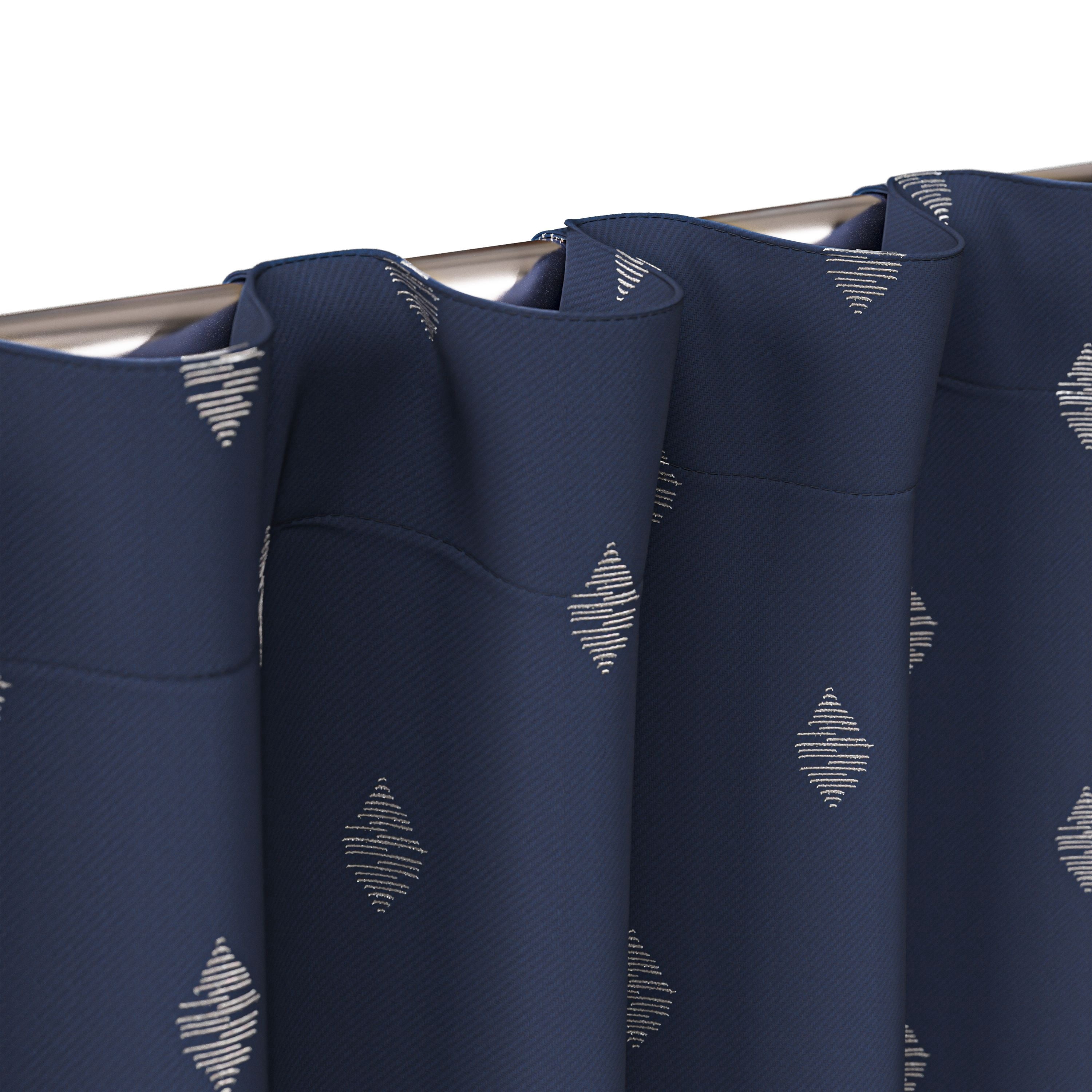 Mainstays Kids Navy Blue Metallic Puff Print Diamond Blackout Rod Pocket with Back Tabs Single Curtain Panel, 38" W x 84" L