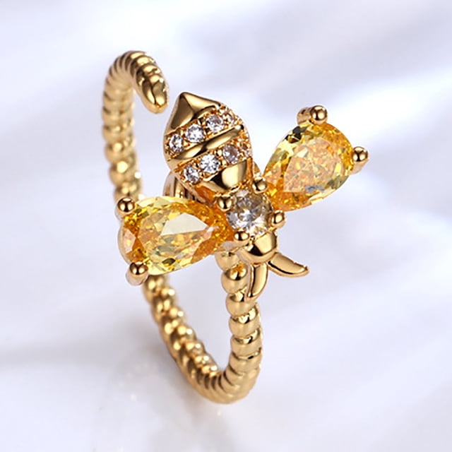 Fiudx Anillos Giratorios de Abeja, Elegante Accesorio de Descompresión para El Dedo Índice, Diseño Elegante de Cobre, Estilo Diamante Único, Perfecto para Fiestas, Bodas, Aniversarios, Regalos Especi