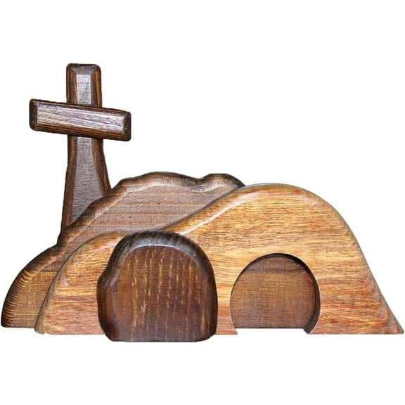 FDEEOM Empty Tomb Easter Scene and Cross,Wooden Empty Tomb Jesus Tomb Easter Tomb Decor Suitable for Religious Home Office Desktop Decoration