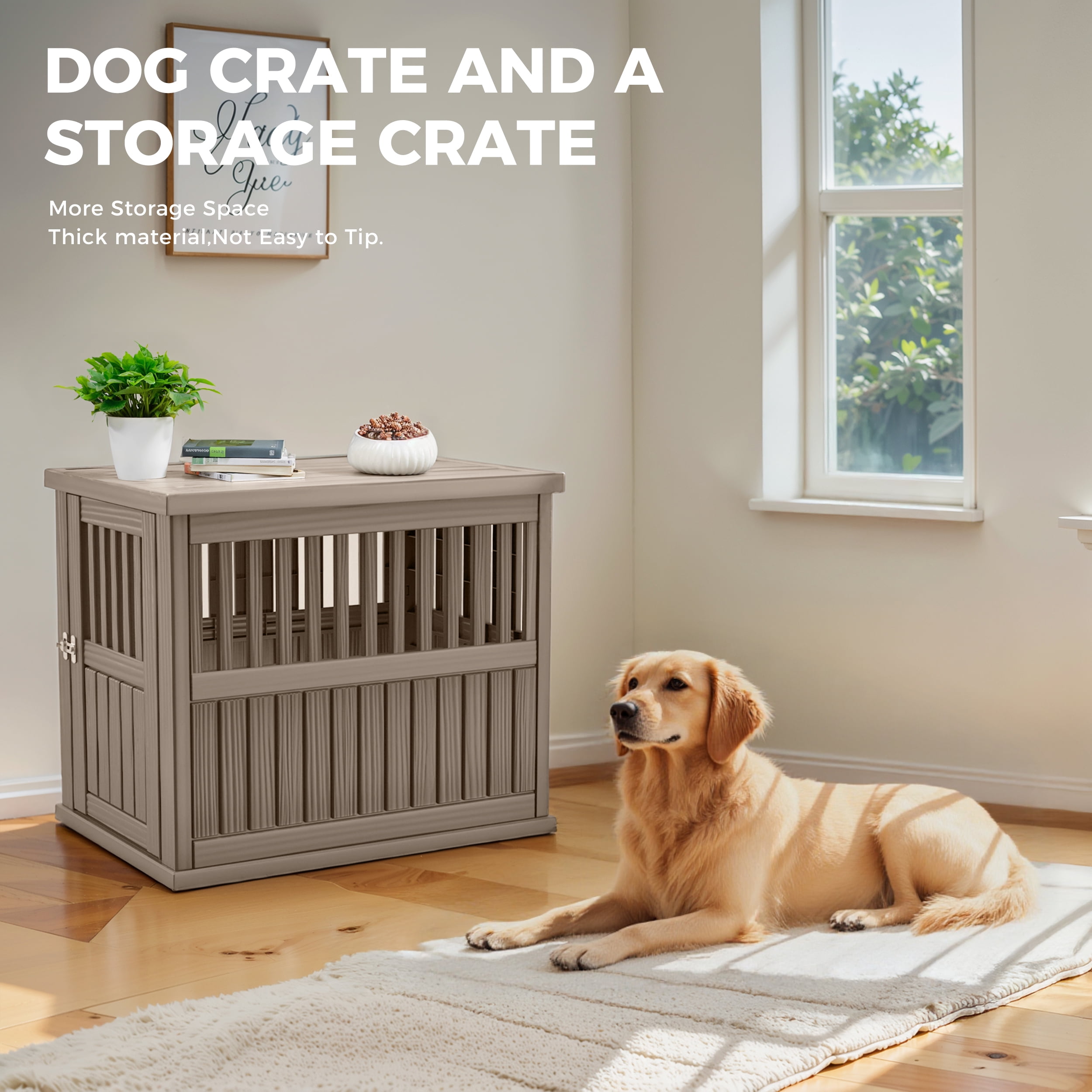 EasyUp Dog Crate Furniture End Table Night Stand Furniture with Lockable Latch for Small to Large Dogs Side End Table, Modern Dogs Kennel Indoor
