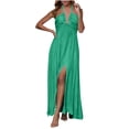 thumbnail image 4 of Short Sleeve Dresses for Women Fashion Solid Color Backless Waist Slit Long Skirt Floral Vocation Beach Sundress, 4 of 5