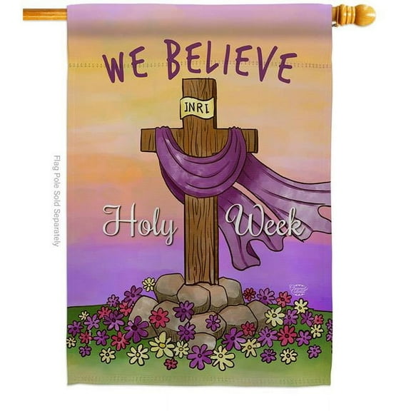 Ornament Collection H192372-BO We Belive Religious Faith Double-Sided Garden Decorative House Flag, Multi Color