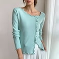 thumbnail image 5 of Feancey Ruffle Blouses for Women Soft Knitted Long Sleeve Sweater Tops Dressy Casual Split Hem Shirts Fall Trendy Going Out Tees Green Free Size, 5 of 6