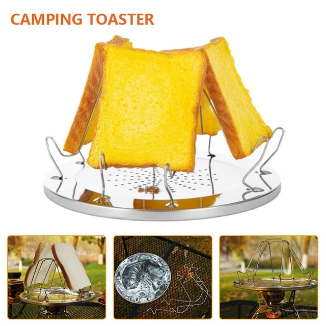 MesaSe 4 Slice Foldable Stand Bread Toast Shelf Stainless Steel Porous Tray Bread Toaster Collapsible Home Breakfast Bread Toast Tray for Families Outdoor Camping Picnic Fishing