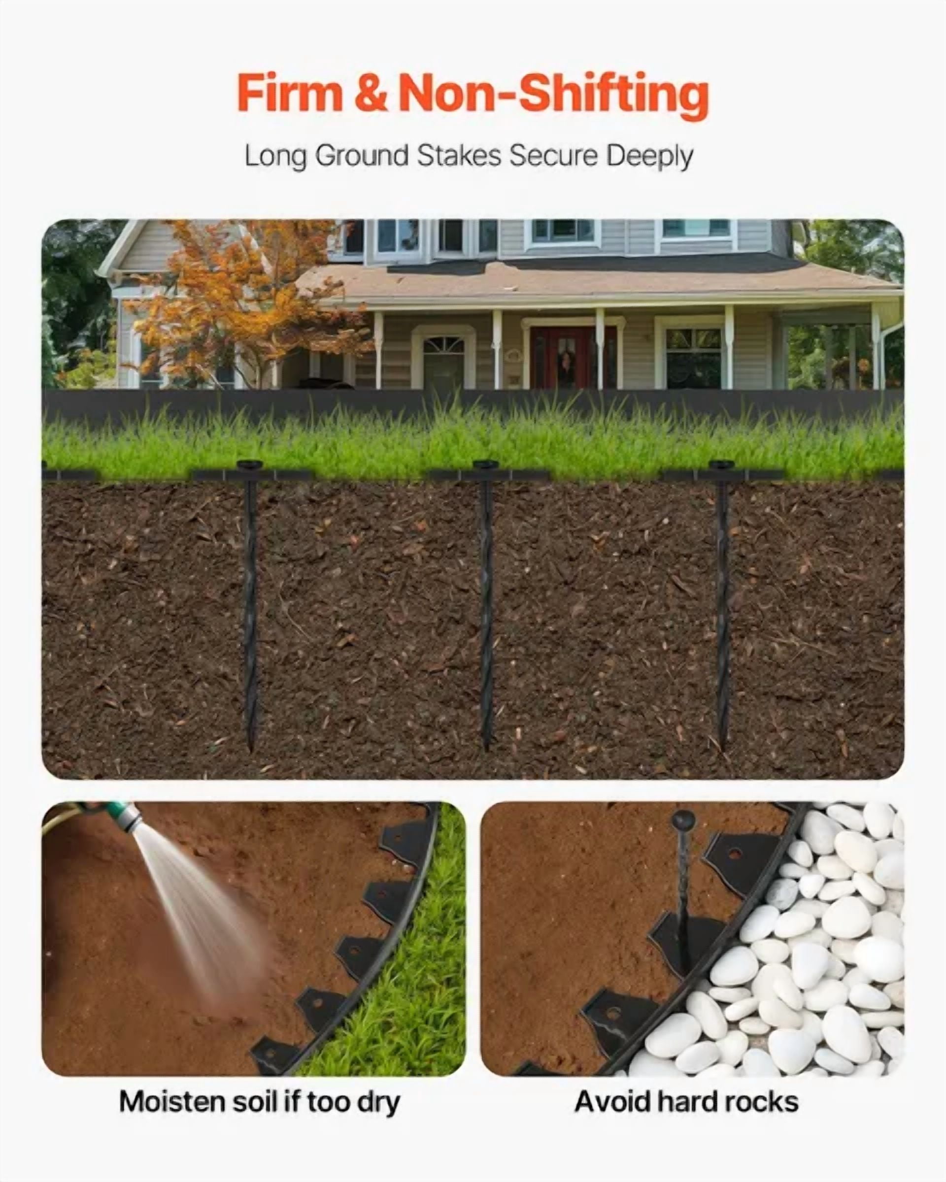 10 Pcs Plastic Landscape Edging Border,6 ftx1.6 in,Ideal for Flowerbeds and Lawn Edgings with 60 Spikes,Sun-Resistant and No Dig Garden Divider