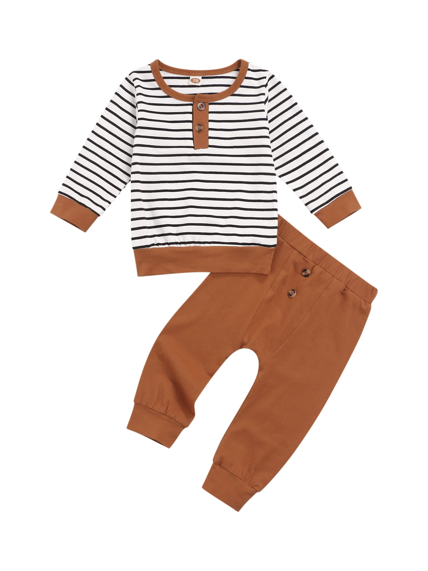 Baby Boy Clothes Long Sleeve Cartoon Print Hoodie Sweatshirt Tops and Striped Pants Sweatsuit Outfits Set