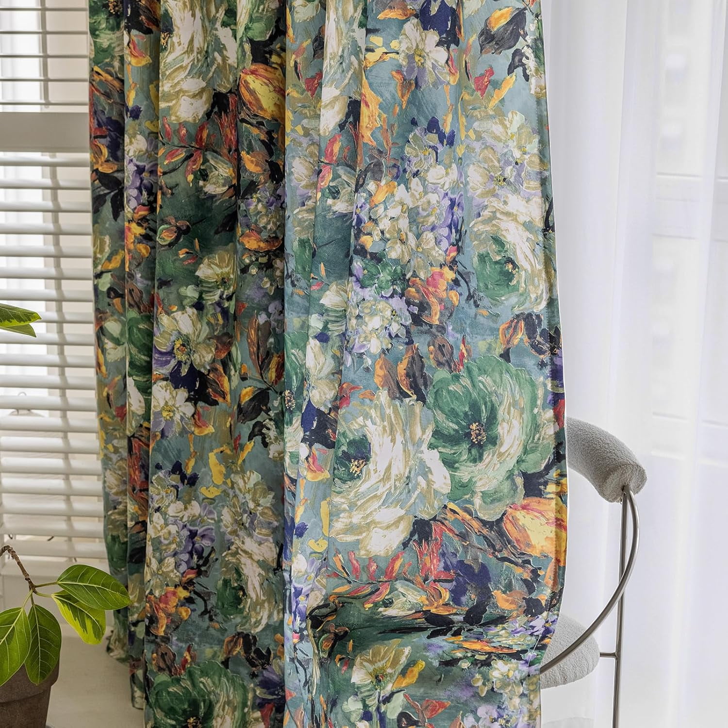 Floral Curtains for Bedroom Pattern Dark Green Vintage Painting Flower Blackout Window Drapes Room Darkening for Living Room 84 inches Long 2 Panels