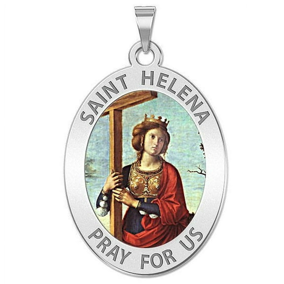 PicturesOnGold.com Saint Helena Oval Religious Color Medal - 2/3 X 3/4 Inch Size of Nickel, Sterling Silver