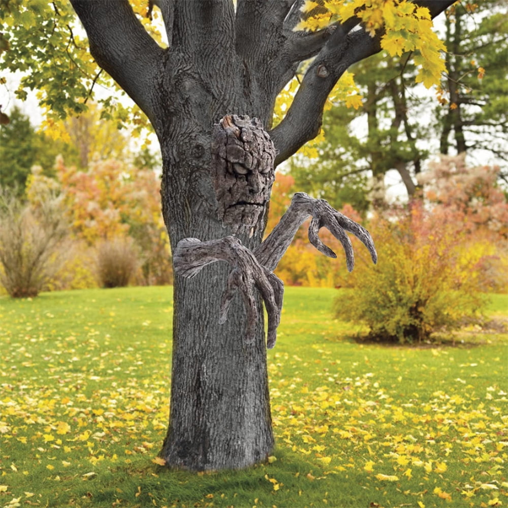 Big Size Halloween Tree Bark Face Outdoor Garden Statue Ghost Face