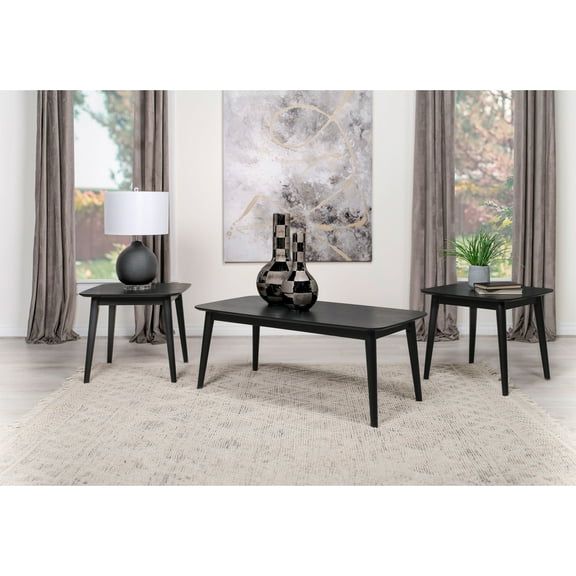 Bivens Black 3-Piece Rectangular Coffee Table Set | Mid-Century Modern Living Room Furniture | Solid Wood, MDF, Ash Veneer | 47" Wide | Malaysia Home Decor