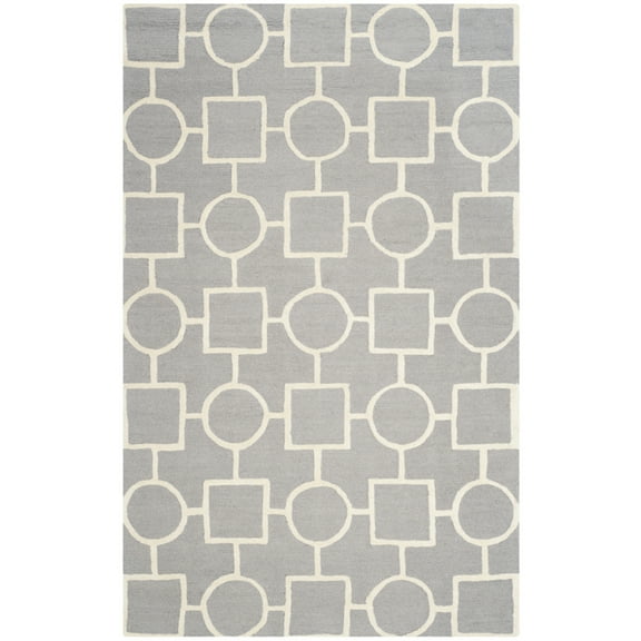 SAFAVIEH Cambridge Joyce Geometric Shapes Wool Area Rug, Silver/Ivory, 9' x 12'