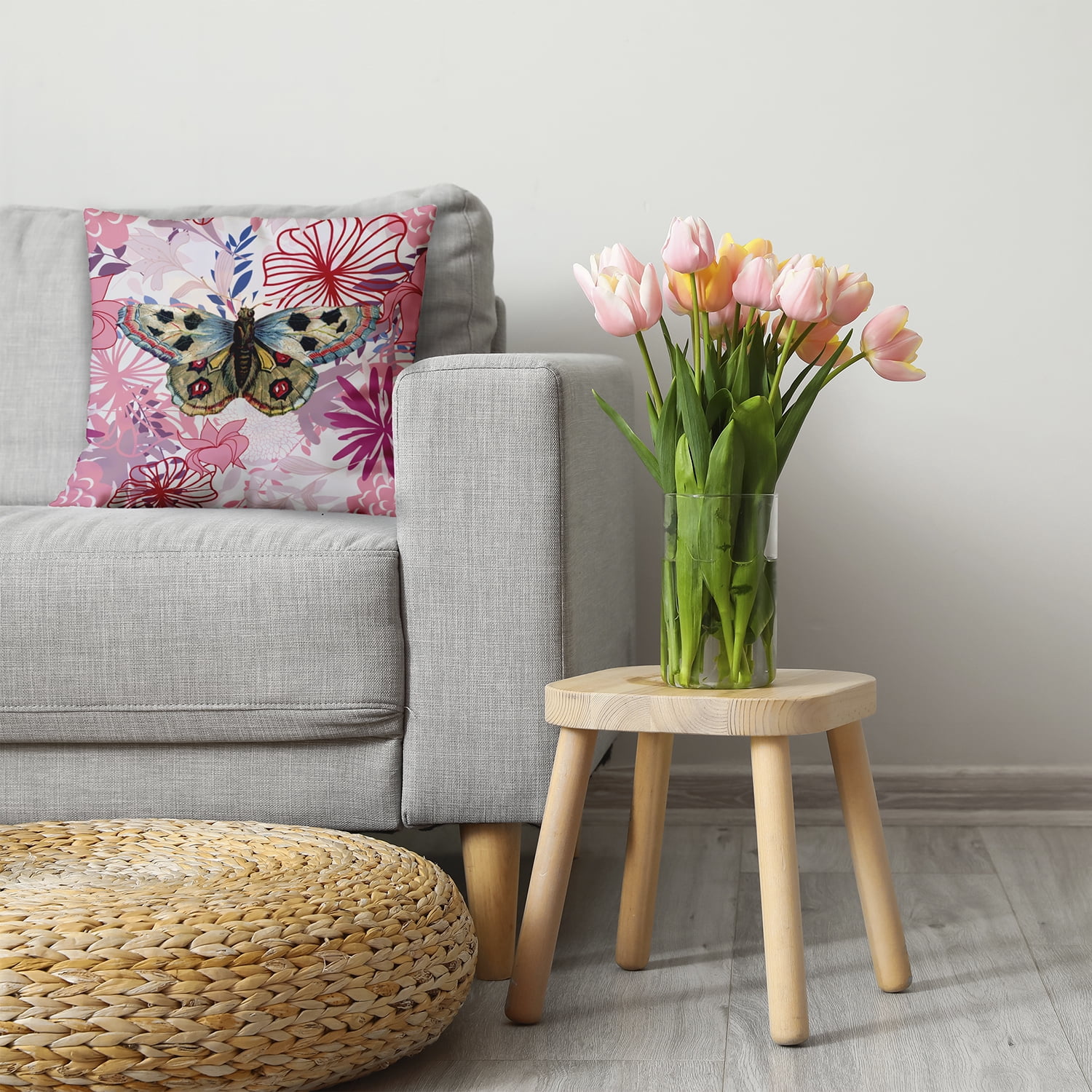 20" x 20" Simply Daisy Butterfly In Floral Jumble Polyester Accent Pillow, Pink Icing Qty 1