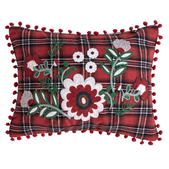 Oscar & Grace Bretton Woods by Levtex Home - Decorative Pillow (14x18in.) - Flower - Red, White, Green, Black