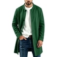 thumbnail image 5 of Men Long Coat Button Long Sleeve Thin Fleece Jacket with Pocket,Loose Windproof Fall Winter Daily Casual Comfy Wear,Mid Length Style,Green,M, 5 of 7