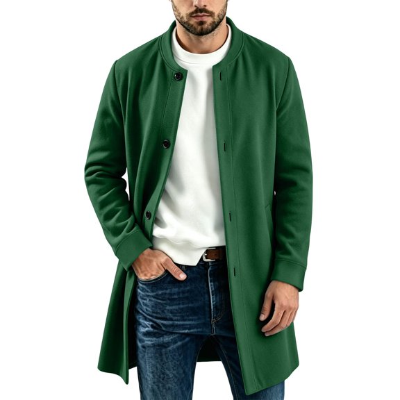 Rvwovn Men's Trench Jacket Button Down Long Sleeve Mid-Length Outerwear for Fall Winter Casual Leisure