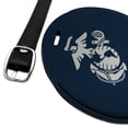 thumbnail image 2 of Marine Veteran USMC White on Blue Officially Licensed Round Leather Luggage Card Suitcase Carry-On ID Tag, 2 of 8