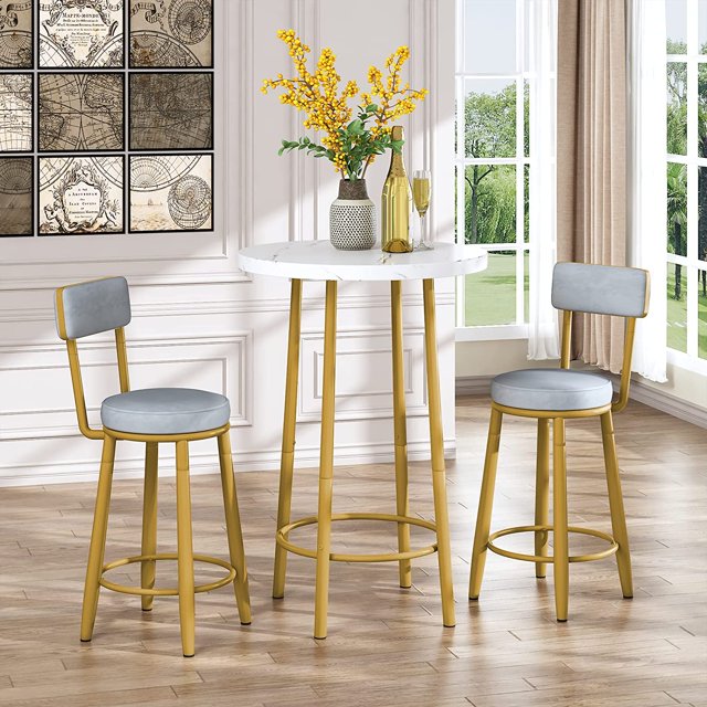 Recaceik Bar Table and Chairs Set, 3Piece Bistro Pub Dining Table Set