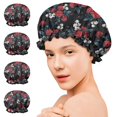 thumbnail image 7 of Shower Caps,Pioneer Flower Floral Print Pattern Waterproof Shower Cap for Women 4 Pieces,Double Reusable Hair Cover for Shower PEVA Elastic Stretch Hem, 7 of 7