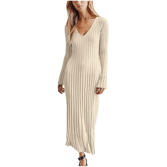 gakvbuo Fall Dresses For Women 2023 Plus Size Maxi Dress Long Sleeve Women's Casual Summer Long Sleeve Off The Shoulder V-Neck Dress