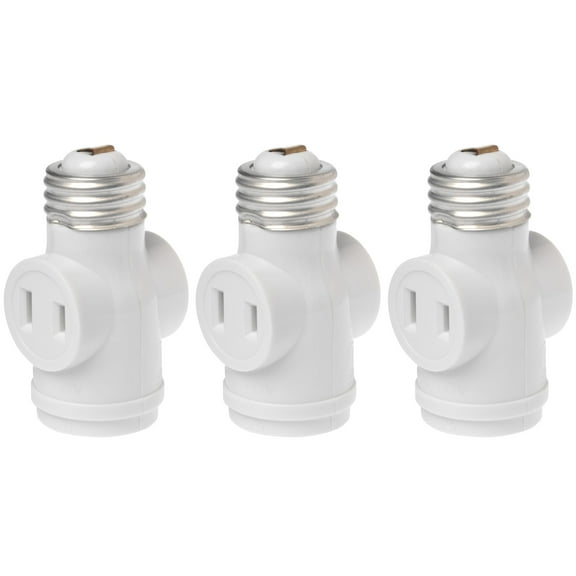 E26 Light Bulb Socket to 2 Polarized Outlet Adapter – Convert Light Socket to 2 Prong Outlet Plugs | 3 Pack