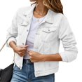 thumbnail image 1 of Womens Button Down Long Sleeve Cropped Denims Jean Jacket With Pockets, 1 of 5