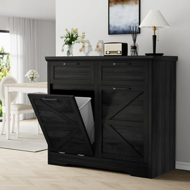 Vipuse Tilt Out Trash Cabinet, Freestanding Recycling Cabinet with Hideaway Drawer, 20 Gallon(No Trash Can)