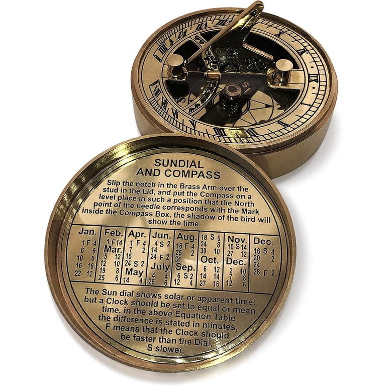 Brass Sundial Compass With Engraved Message - Anniversary Gift For Husband/Wife, Romantic Keepsake With Leather Case