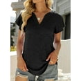 thumbnail image 3 of Encolax Womens Summer V Neck T Shirt Ruffle Short Sleeve Tunic Blouses Black L, 3 of 7