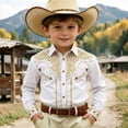 thumbnail image 2 of Kids Western Cowboy Style Long Sleeve Print Casual Button Down Shirt for Boys Daily Wear White 140, 2 of 4