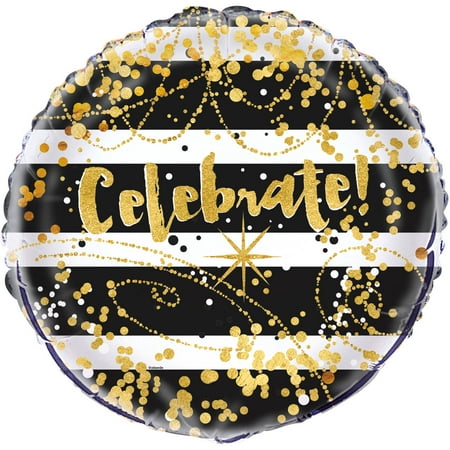 18 Foil Black and Gold Celebrate Balloon