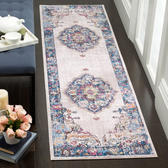 SAFAVIEH Bristol Doncho Oriental Polyester Runner Rug, Light Gray/Blue, 2'3" x 12'