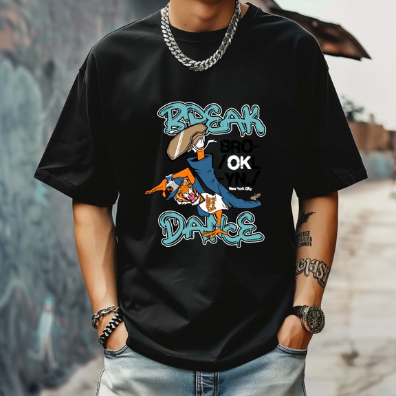 Men's T Shirt Round Neck Patterned Tee Summer New Sports Shirt Vintage Style Gift for Friends XS