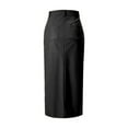 thumbnail image 5 of Women'S High Waist Front Slit Pure Color Simple Style Leather Pencil Skirt Bodycon Midaxi Black S, 5 of 9