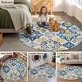 thumbnail image 6 of 6ft Washable Round Rug, Boho Non-Slip Circle Area Rug for Living Room Bedroom, Abstract Retro Floral Yellow Blue Ethnic Style Farmhouse Indoor Floor Mat for Home Decor, 6 of 9