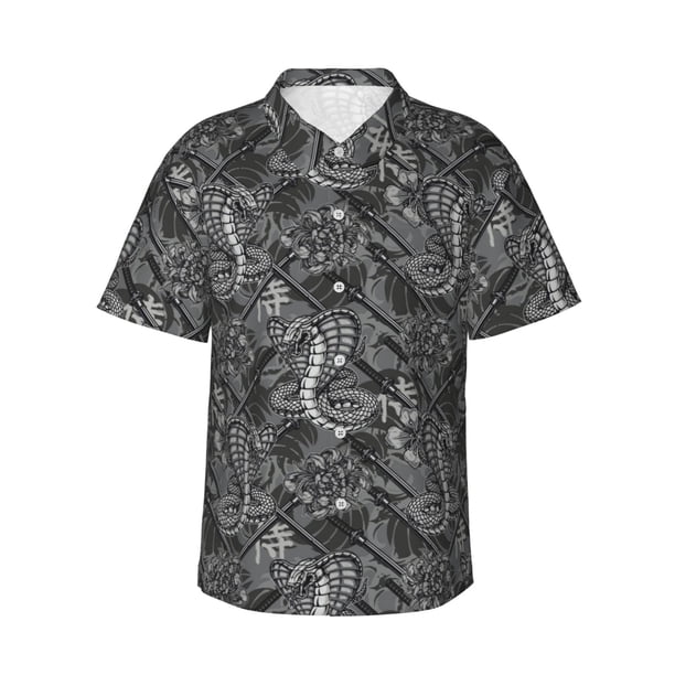 Balery Snake Camisas hawaianas de manga corta para hombre, camisas playeras de corte holgado, camisas de vacaciones con botones,Large