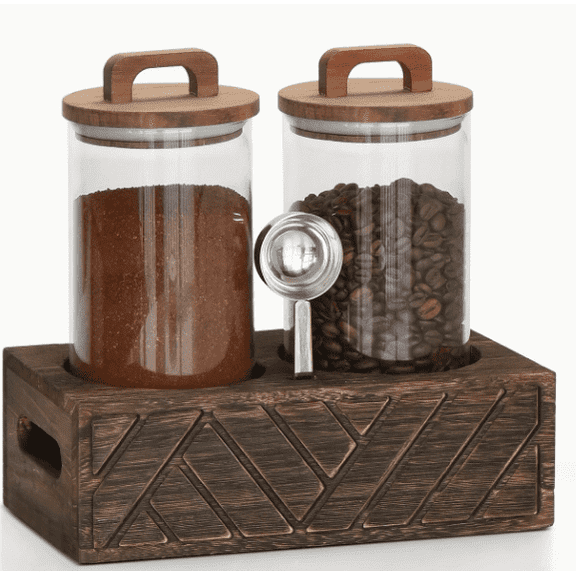 2-Cup Air Tight Coffee and Sugar Canisters Set of 2 with Scoop