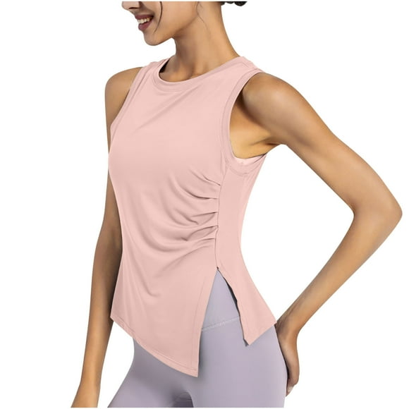 SROBPTY Womens Summer Shirts, Women's Round Neck Solid Color Sleeveless T-shirt Tank Top Sports Tank Top Top Round Neck Tank Top Pink, S