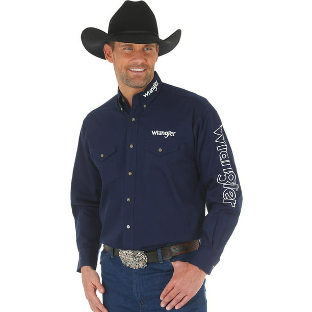 Wrangler Mens Long Sleeve Western Logo Button Shirt 