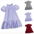 thumbnail image 4 of FAIWAD Toddler Girls Summer Dress Casual Puff Sleeve Dress Kids Tiered Ruffle A Line Sundress 4-8 Years, 4 of 4