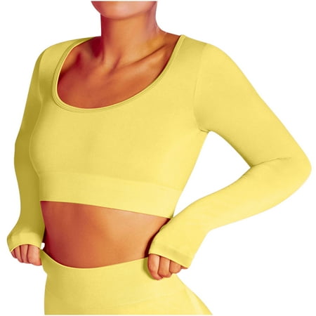 

Ziloco New Seamless Yoga Clothes Long Sleeve Neck Top Women Sports Fitness Wear Running womens tank tops maternity tops Yellow L